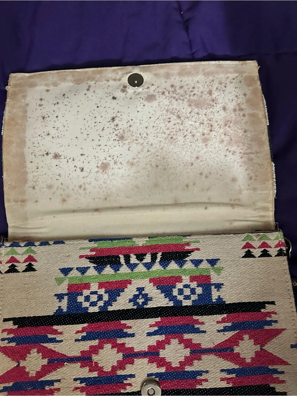 Hand-Beaded Tribal Pattern Clutch in Pink, Teal & Gold